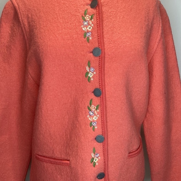 GIESSWEIN 100% Boiled Wool Embroidered Orange Apricot Jacket Pewter Buttons .10 - Picture 4 of 14